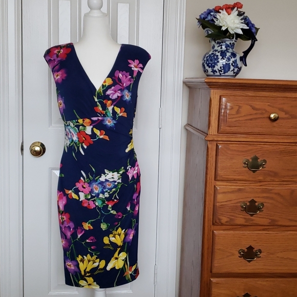 Ralph Lauren Dress Floral Faux Wrap EUC - Picture 2 of 5